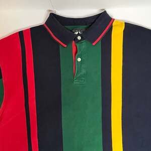 Vintage Woods & Gray Men Multi-Color Vertical Block Stripe Polo Shirt Xl